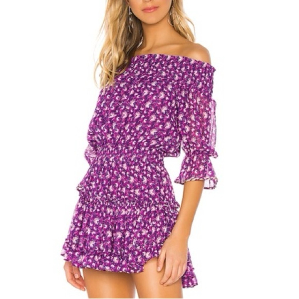 Misa Los Angeles Marisol Purple Floral Off Shoulder Smocked Mini Dress Size S